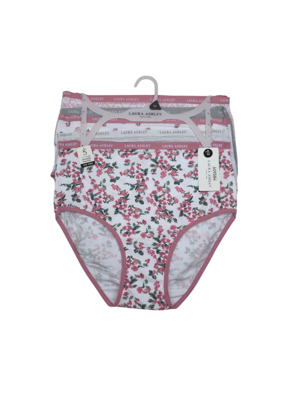 Laura Ashley Womens 5-Pack Panties Tag-Free Cotton Spandex Briefs Medium Pink